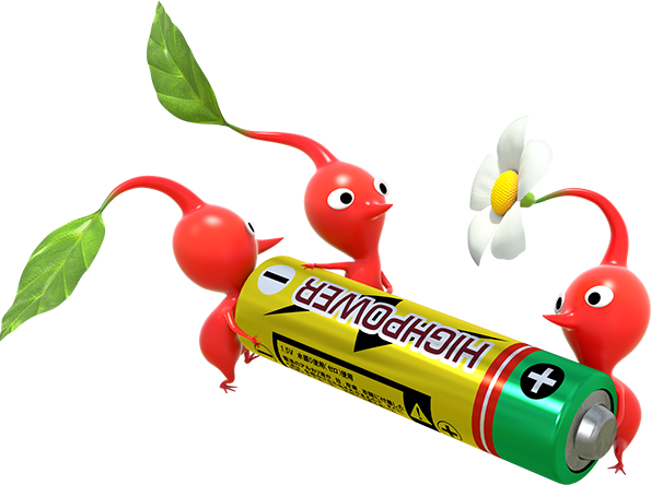 red pikmin carrying a battery